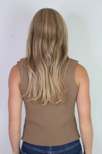  Elena Gold Button Sweater Vest, Mocha