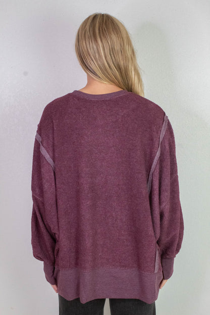  Millie Oversized Crewneck Sweatshirt, Dark Cherry