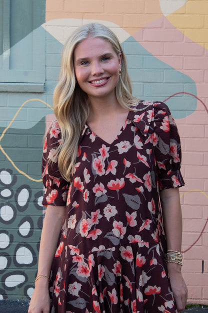  Delilah Floral Collared Dress, Brown