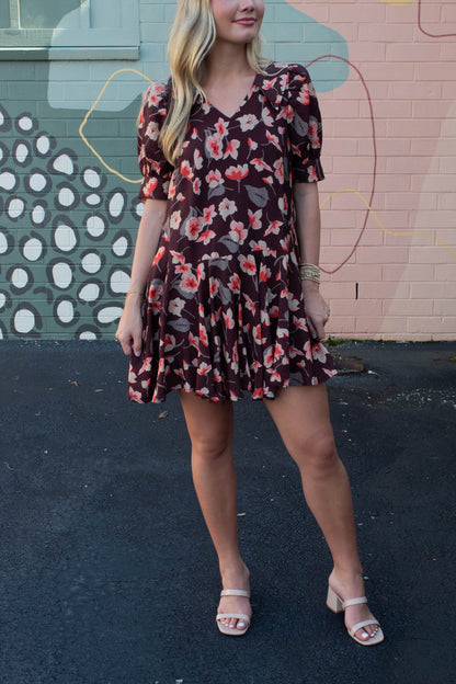  Delilah Floral Collared Dress, Brown