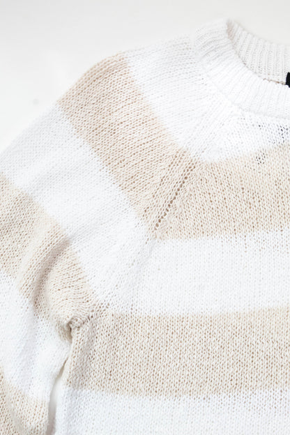  Stella Textured Raglan Sweater, White/Light Oak Stripe | Sanctuary