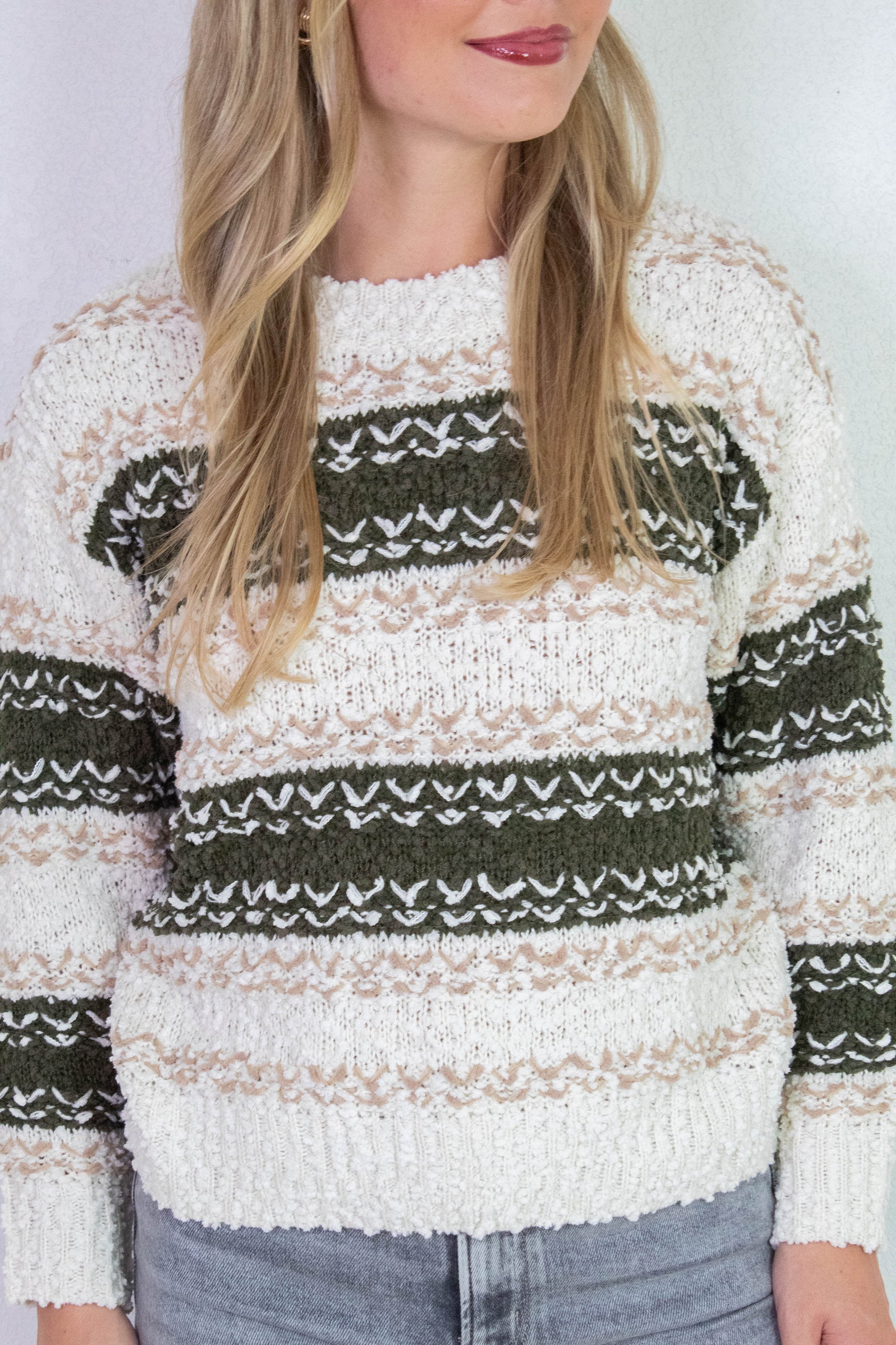  Loosen Up Striped Sweater, Olive Multi | Sadie & Sage