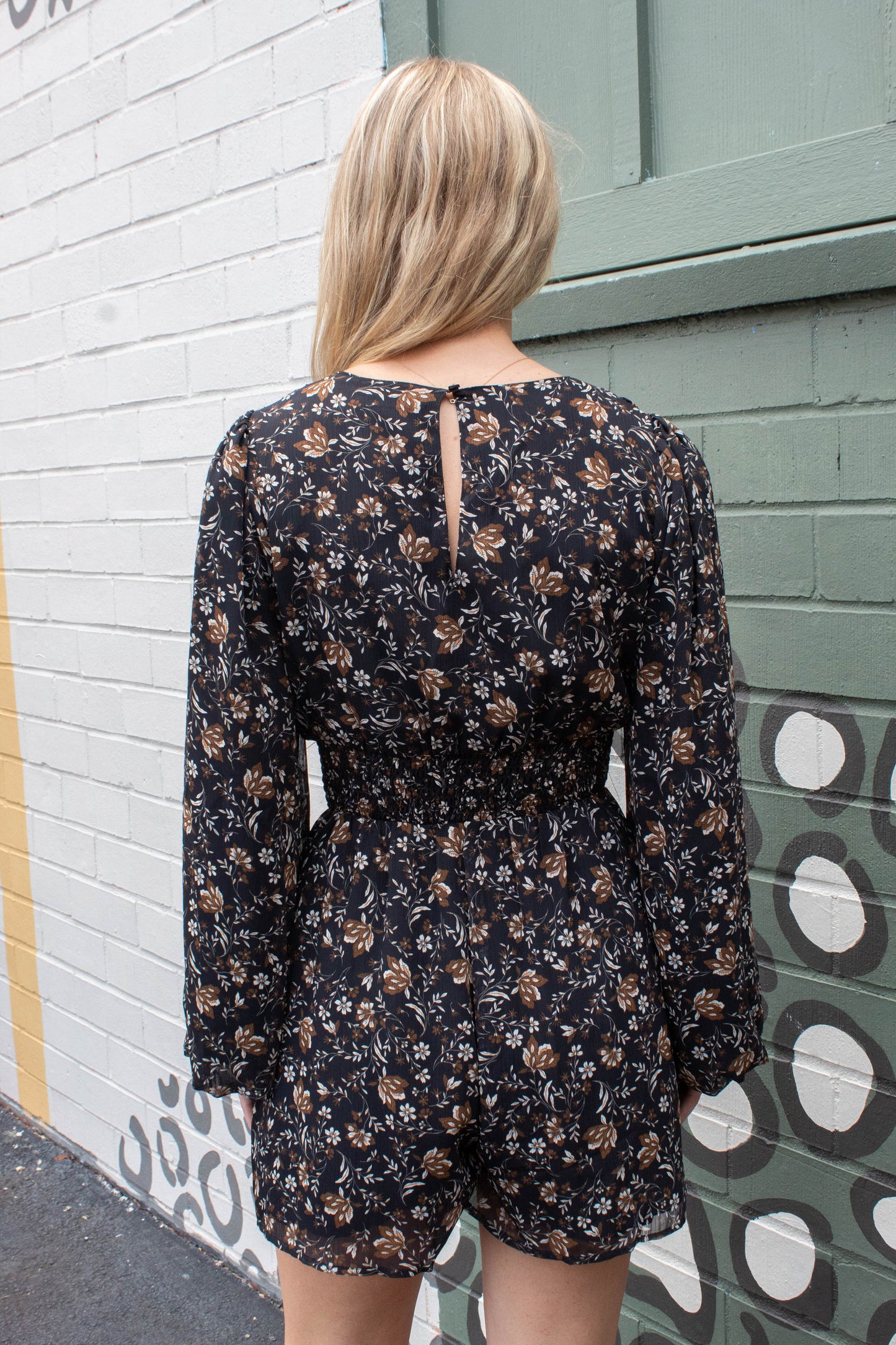  Timeless Flowy Elastic Waist Romper, Black Multi | Sadie & Sage