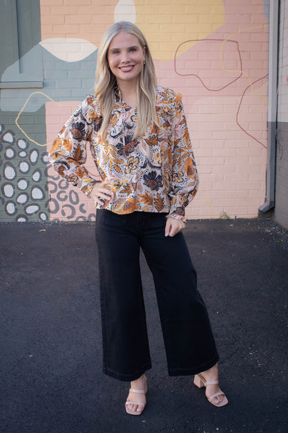 Farren Bold Botanical Print Blouse, Beige Multi