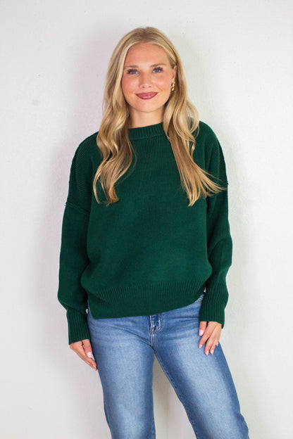  Abby Drop Sleeve Oversized Sweater, Dark Green