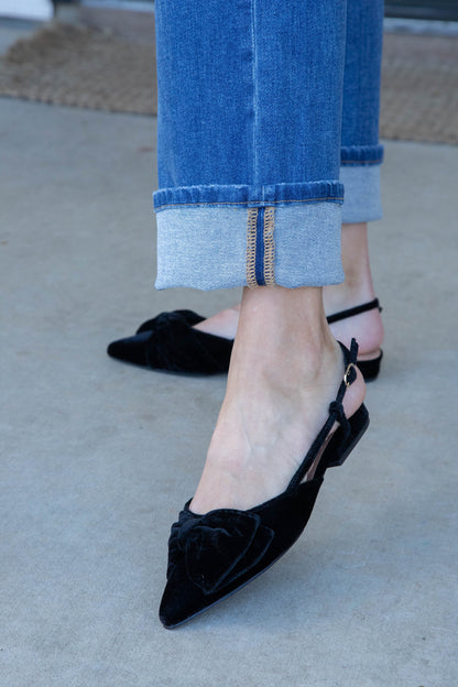  Harmony Velvet Bow Slingback Flat, Black | Chinese Laundry