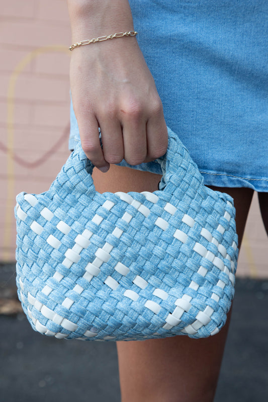  Serena Braided Clutch, Denim White