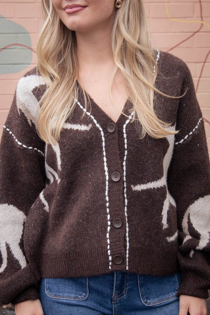  Rebekah Contrast Stitch Horse Cardigan, Brown