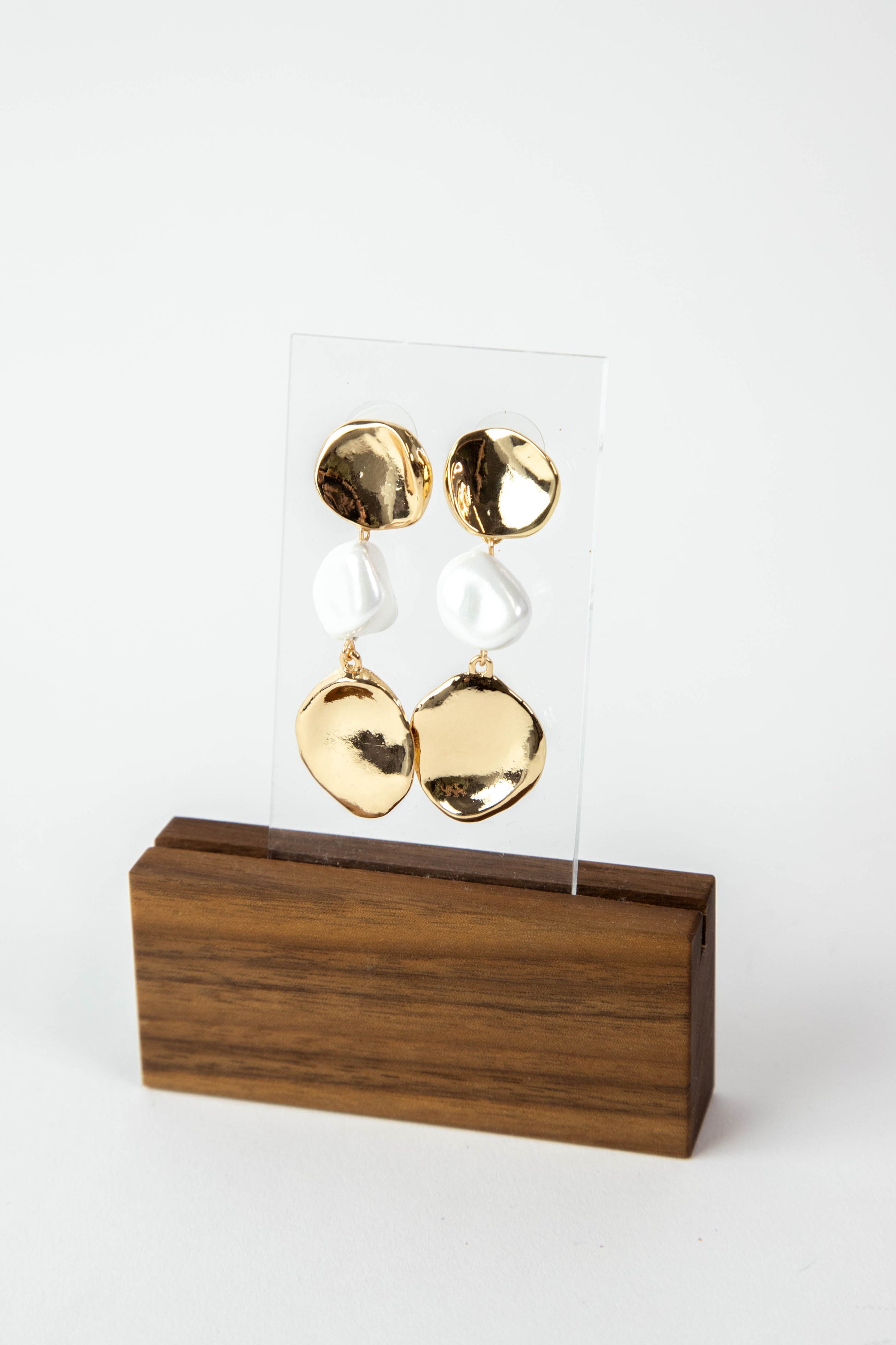  Organic Pearl & Disk Dangle Earrings, Gold/Cream