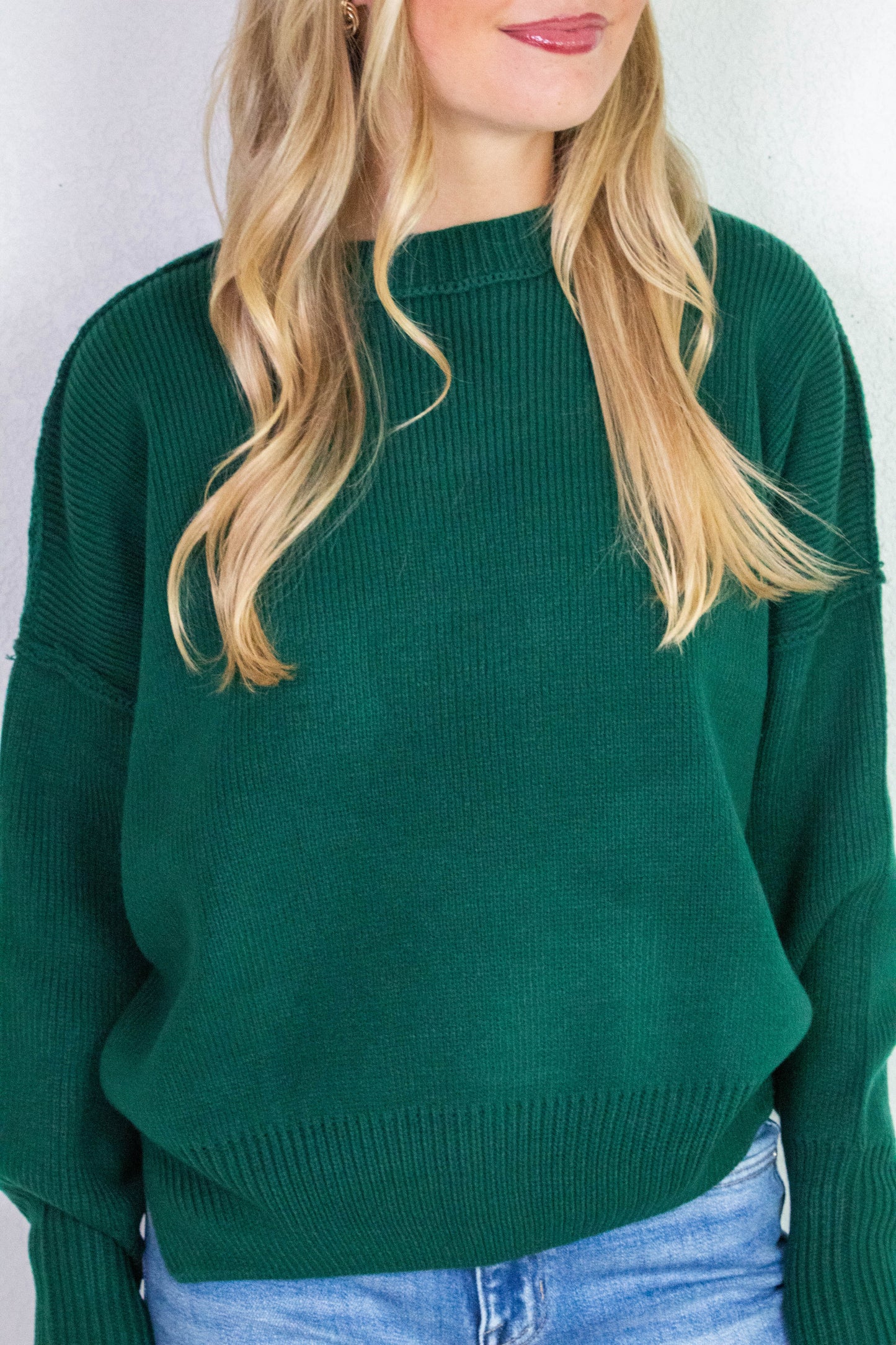  Abby Drop Sleeve Oversized Sweater, Dark Green