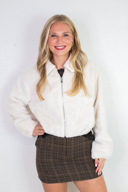  Irene Faux Fur Jacket, Cream