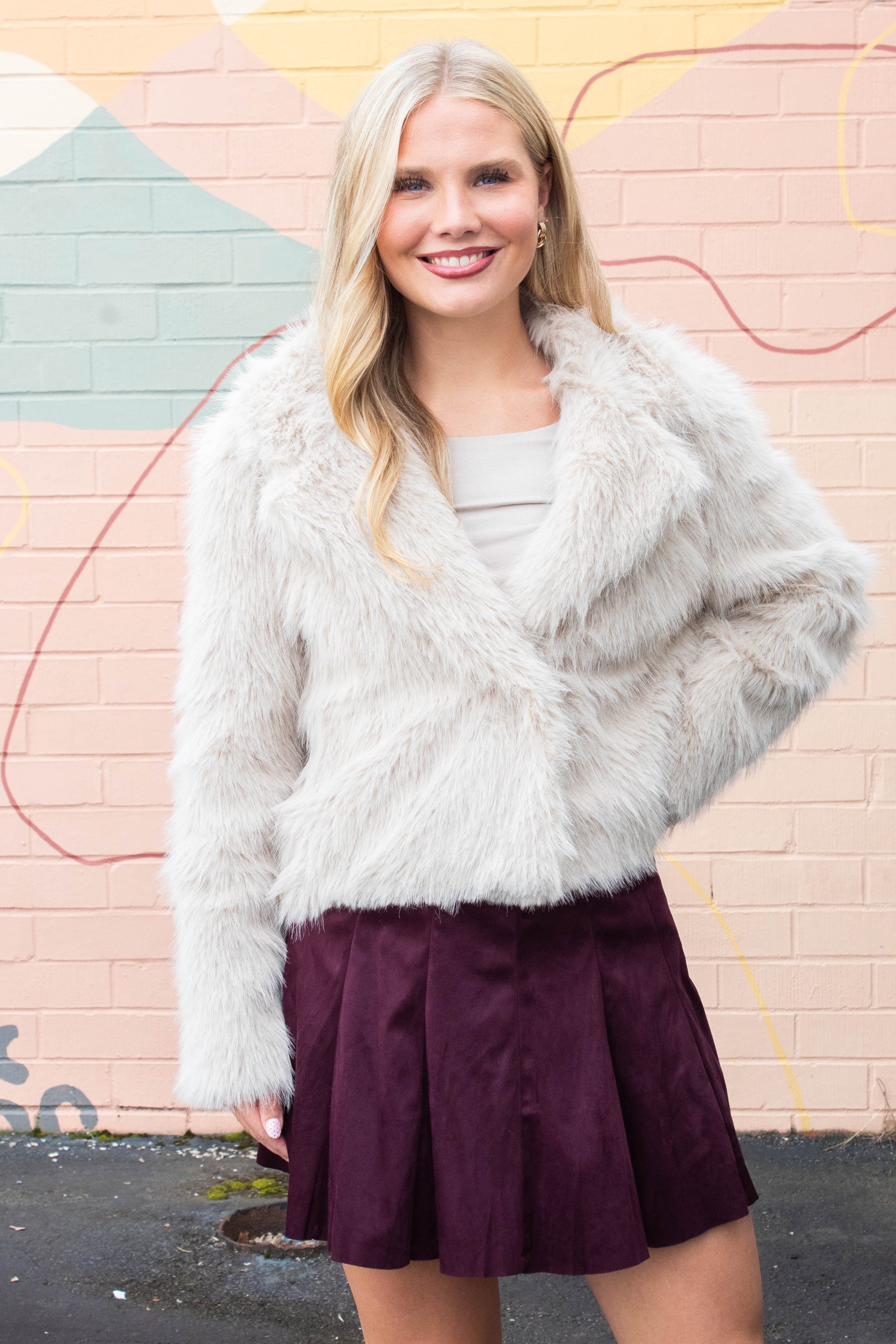  Bristol Shawl Collar Faux Fur Jacket, Taupe