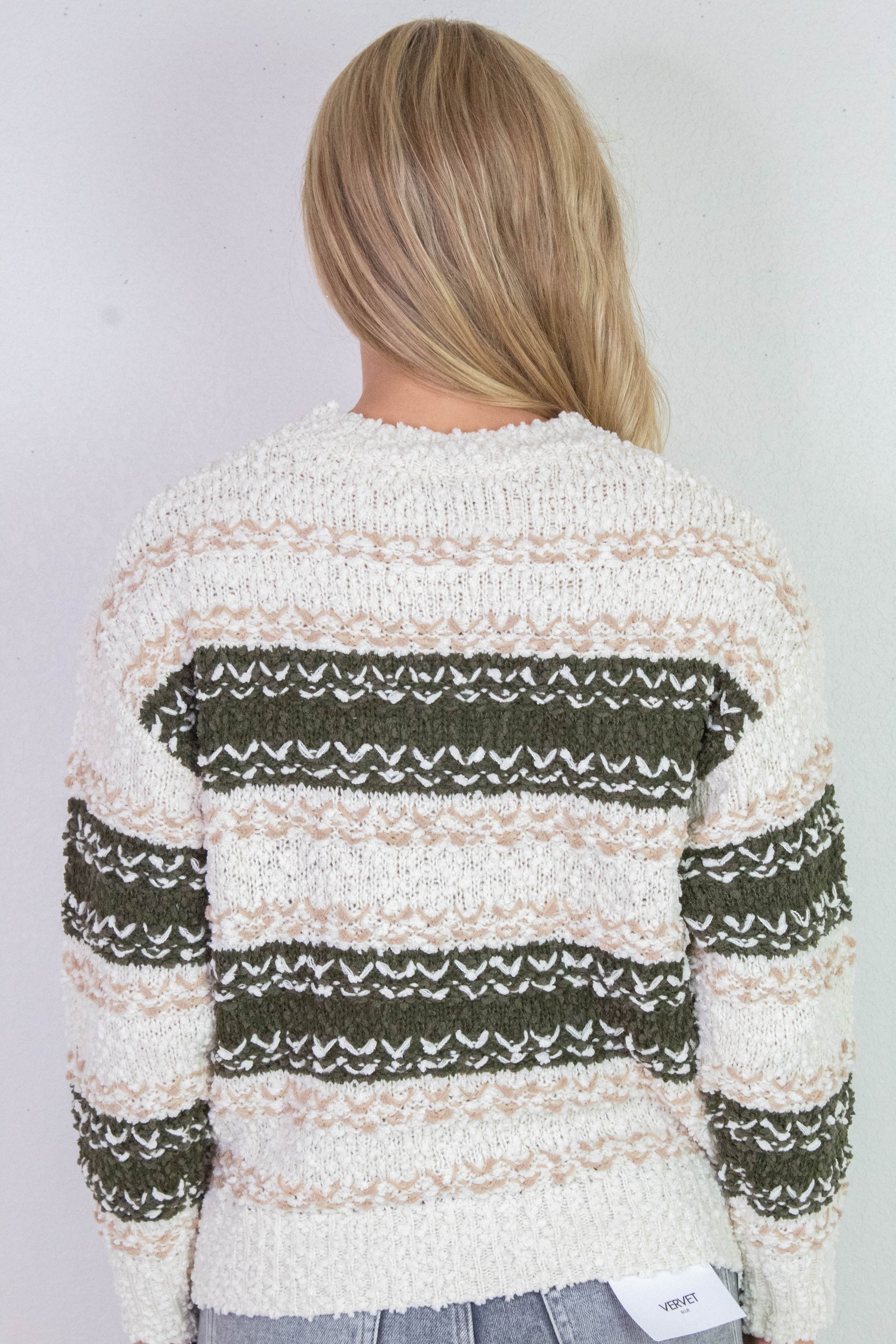  Loosen Up Striped Sweater, Olive Multi | Sadie & Sage