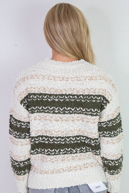  Loosen Up Striped Sweater, Olive Multi | Sadie & Sage