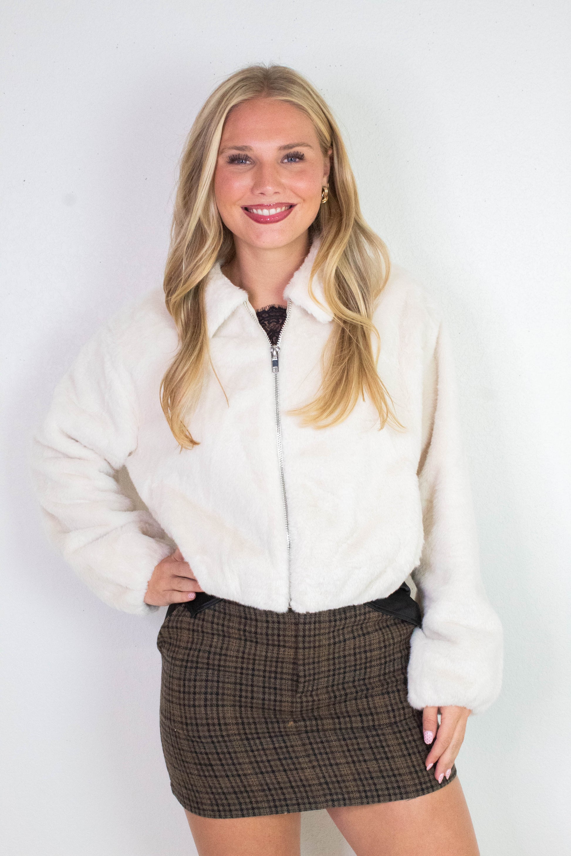 Tiana High Waist Plaid Tweed Skirt, Brown Multi