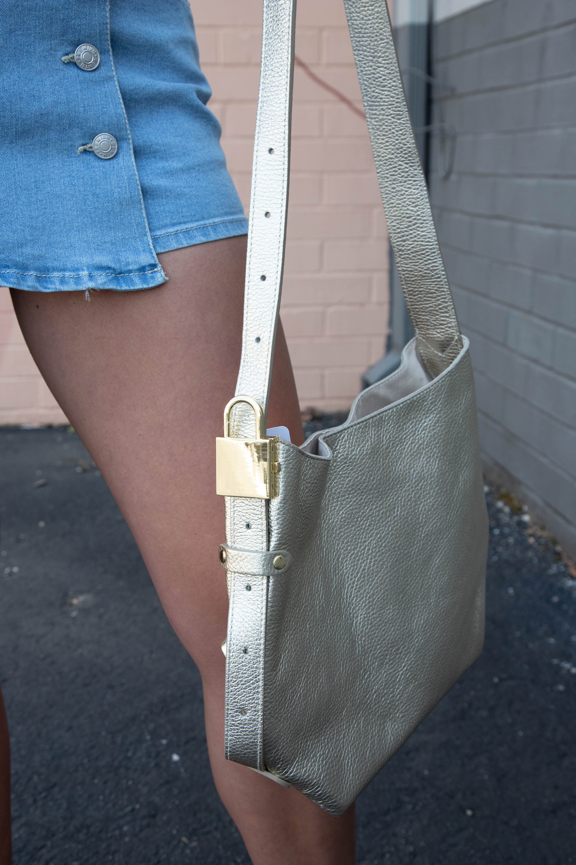  Elaine Genuine Leather Shoulder Bag, Gold