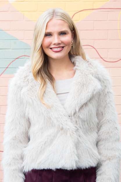  Bristol Shawl Collar Faux Fur Jacket, Taupe