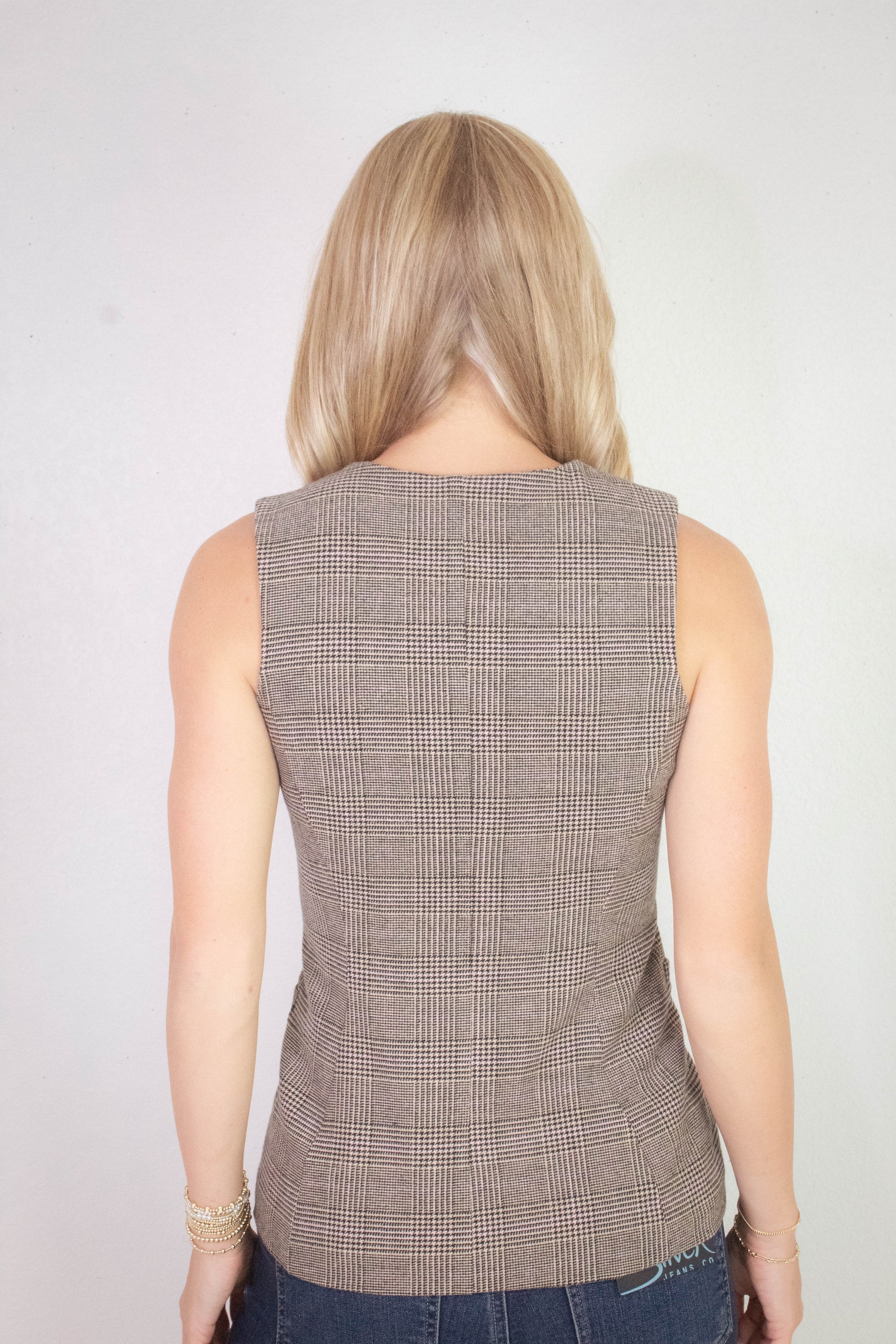  Winslow Check Woven Vest, Taupe/Pink