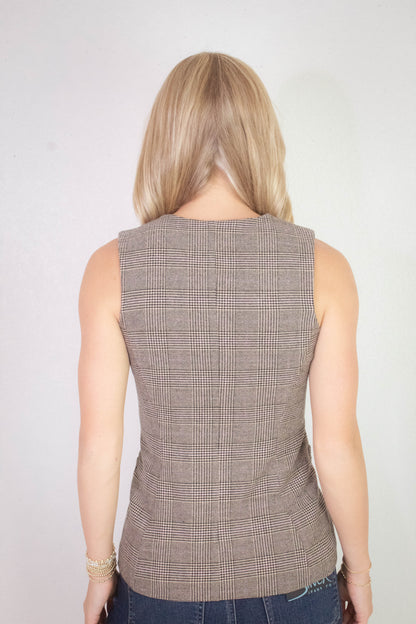  Winslow Check Woven Vest, Taupe/Pink