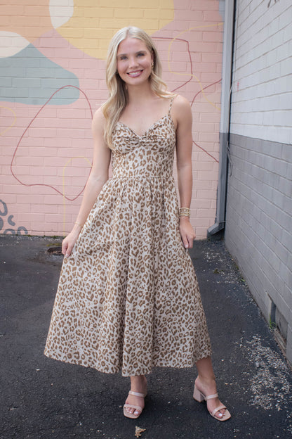  Claire Leopard Print Midi Dress, Taupe