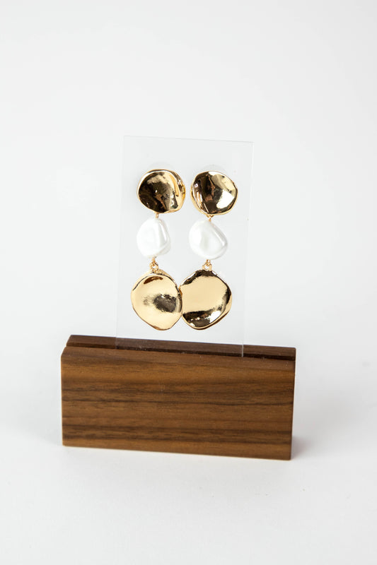  Organic Pearl & Disk Dangle Earrings, Gold/Cream