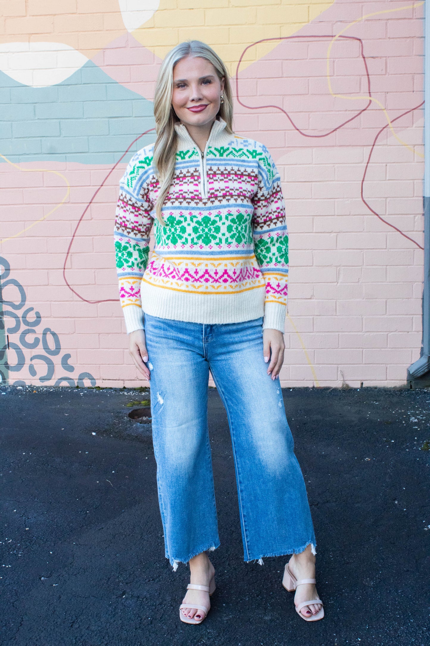  Urania Multi Colored Pullover Sweater, Cream | RD Style