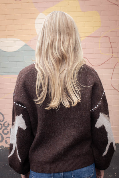  Rebekah Contrast Stitch Horse Cardigan, Brown