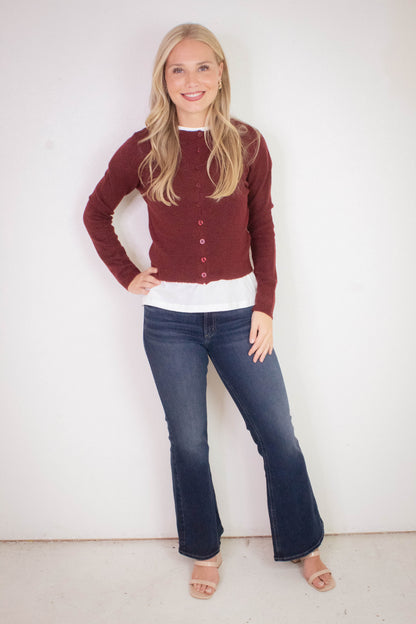  Nia Button Down Cardigan, Burgundy
