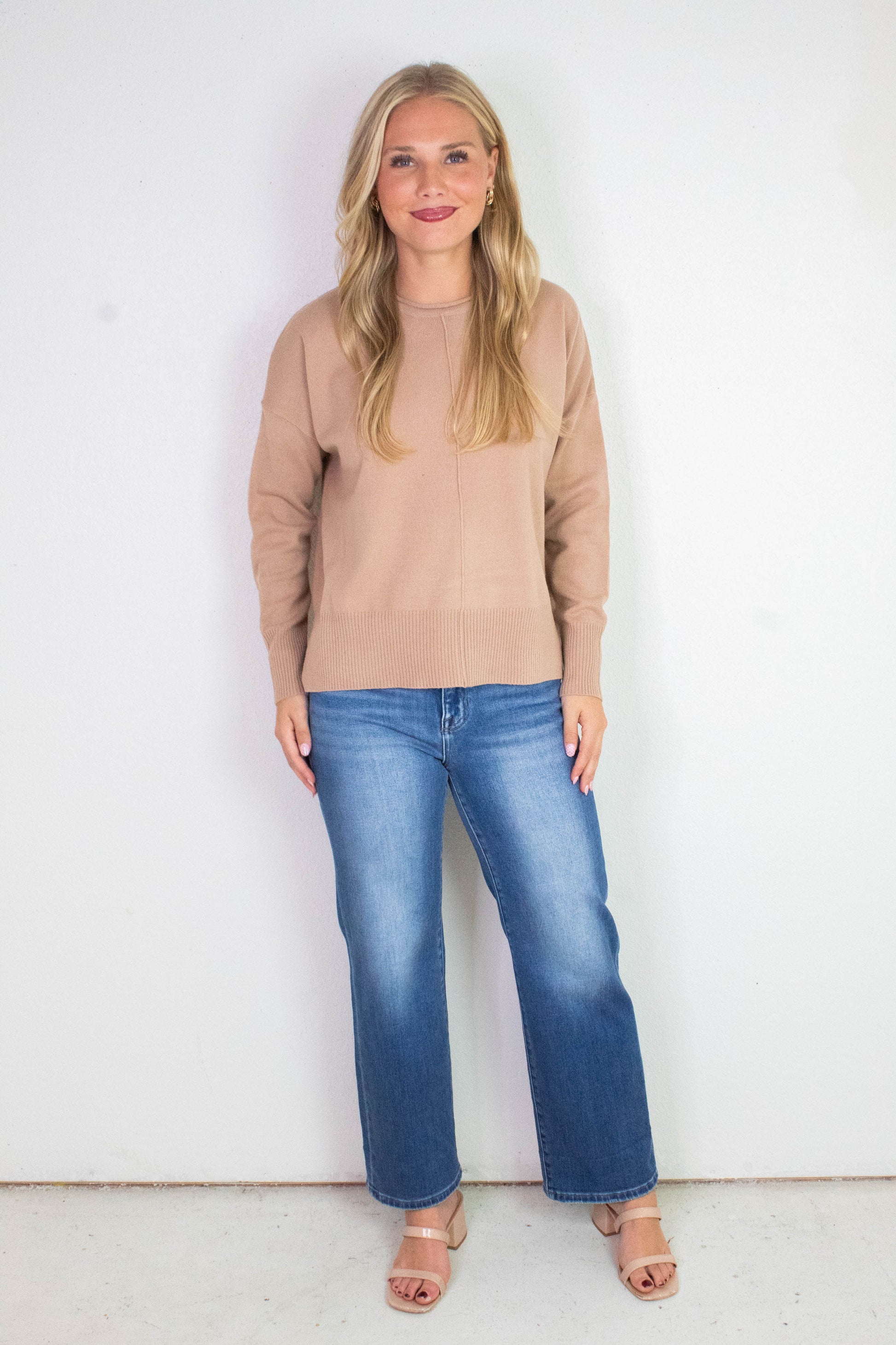  Kenzie Roll Neck Seam Front Sweater, Dark Taupe