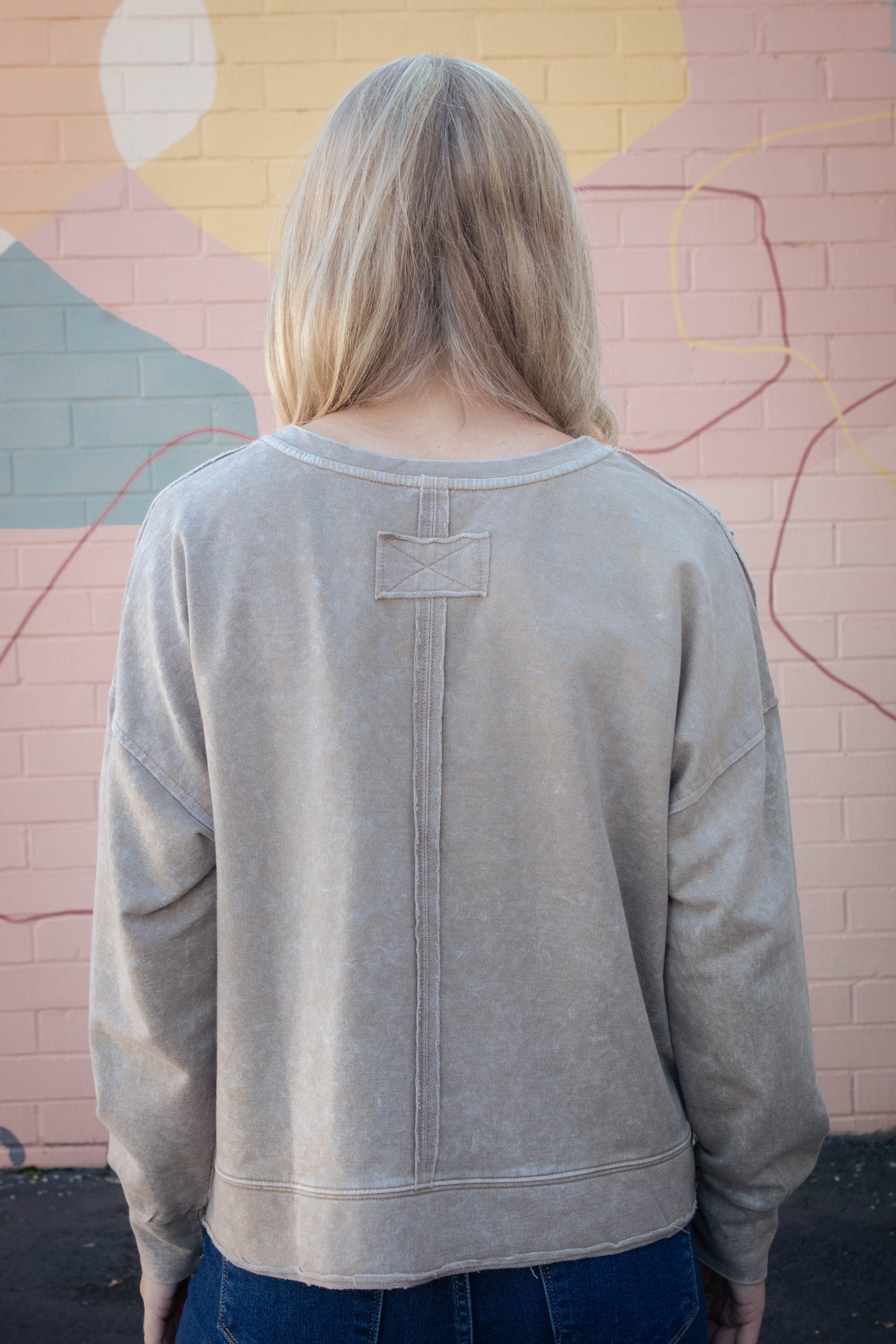  Remy Washed Exposed Seam Knit Top, Tan