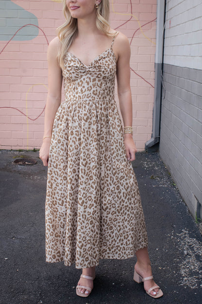  Claire Leopard Print Midi Dress, Taupe