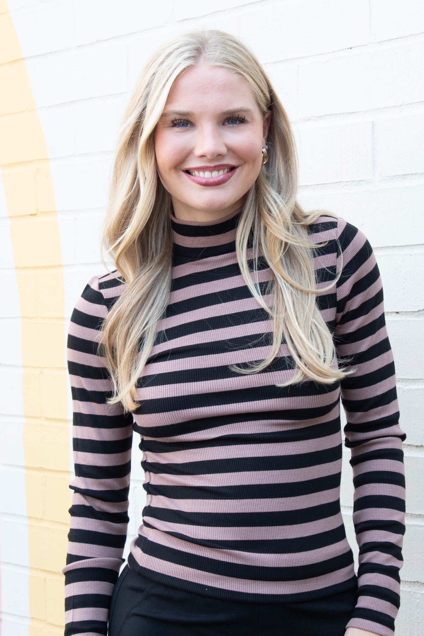 Mock Neck Essential Top, Mocha/Black Stripe | Sanctuary