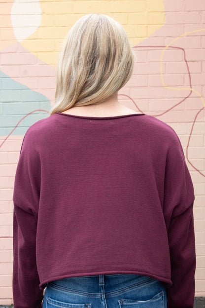  Aurora Boat Neck Pullover Sweater, Dark Cherry