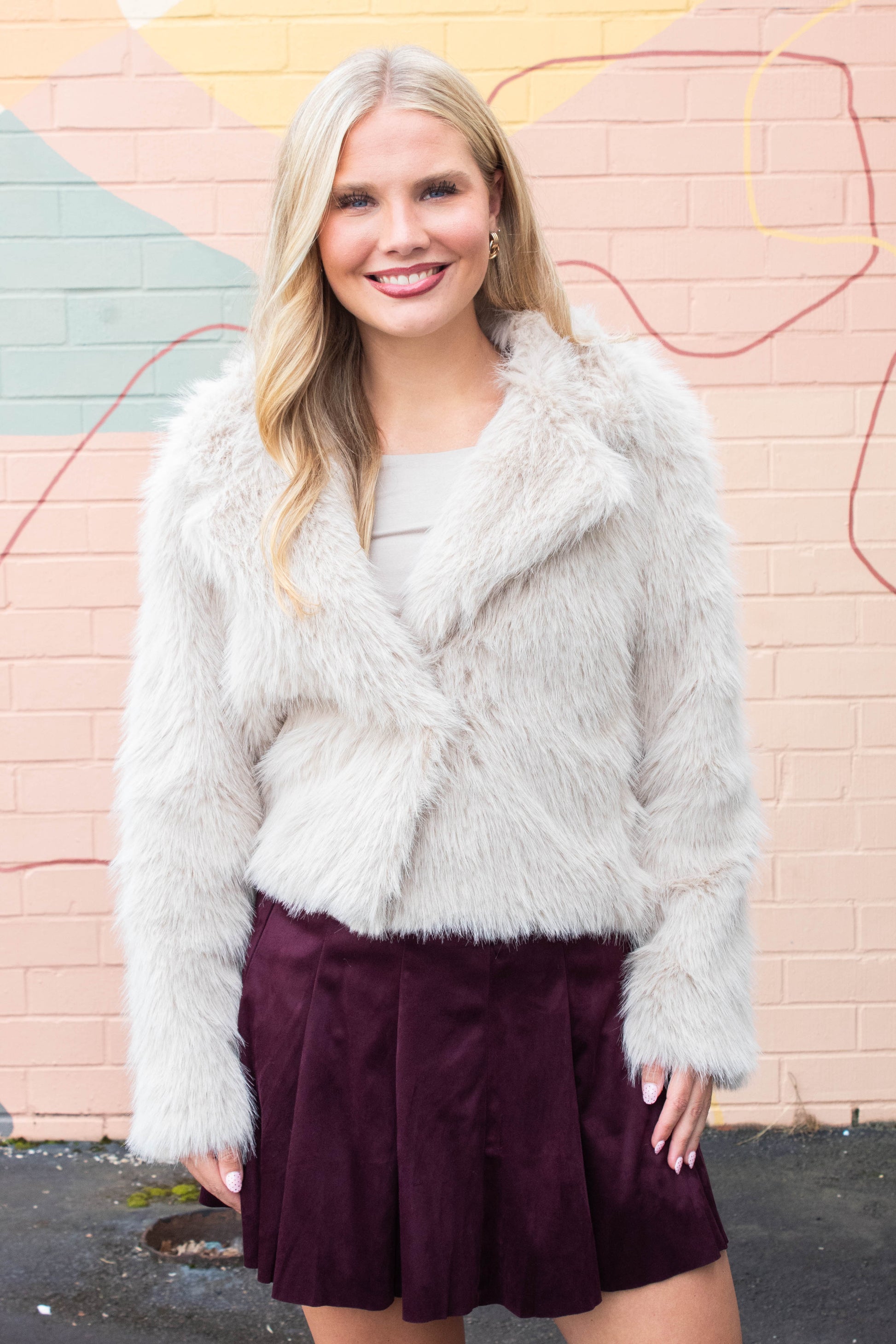  Bristol Shawl Collar Faux Fur Jacket, Taupe