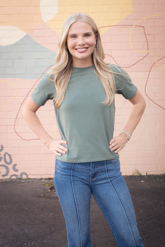  Adalynn Classic Boxy Fit Tee, Silky Pine