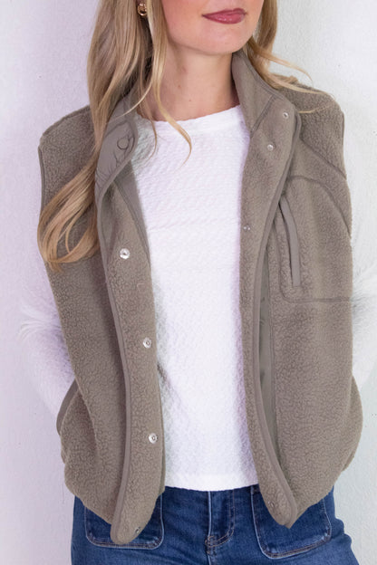 Be Cool Elena Fleece Button Up Vest, Olive
