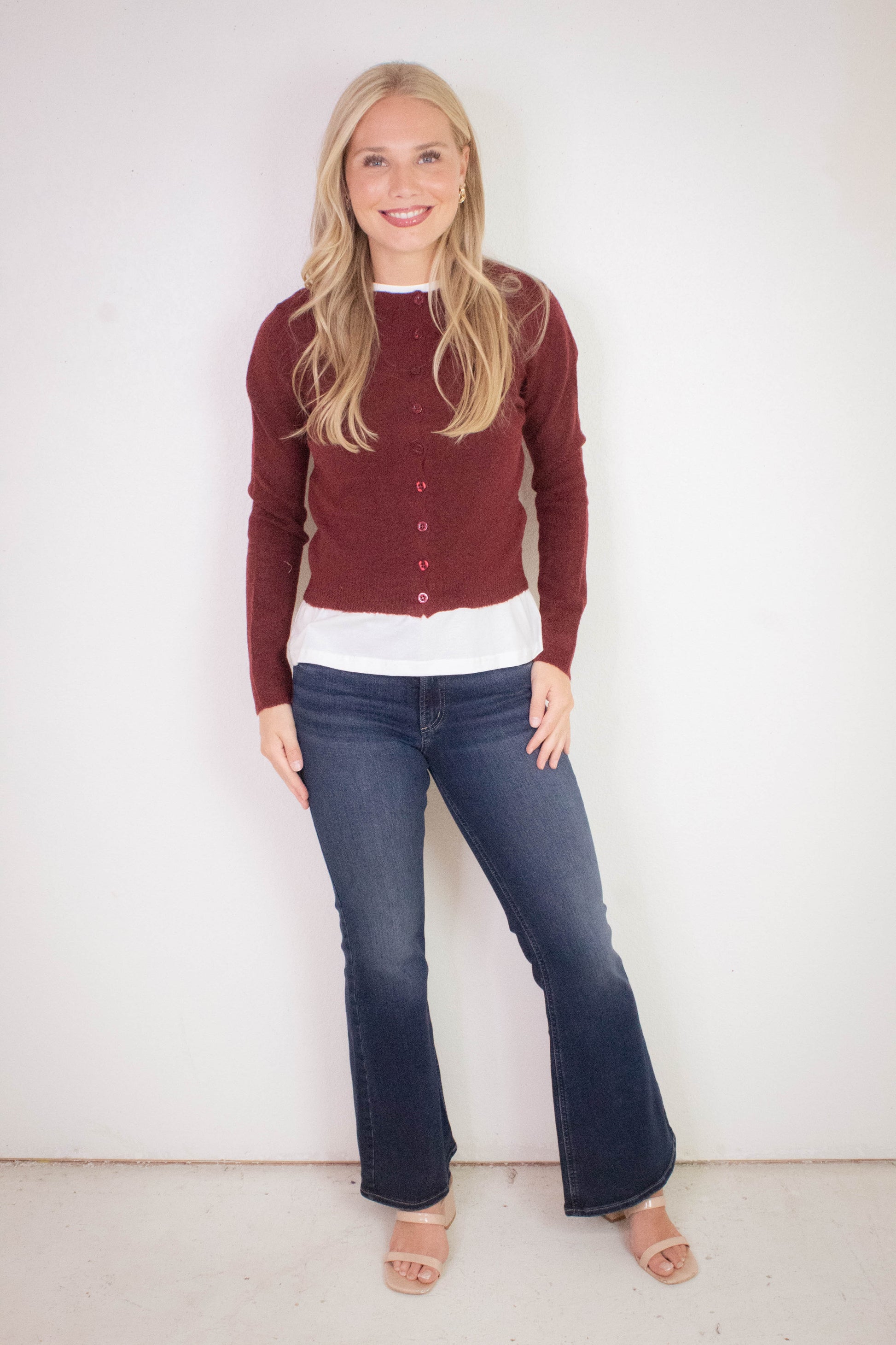  Nia Button Down Cardigan, Burgundy