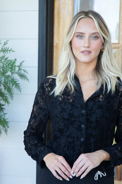  At Dusk Velvet Lace Shirt, Black | Sadie & Sage