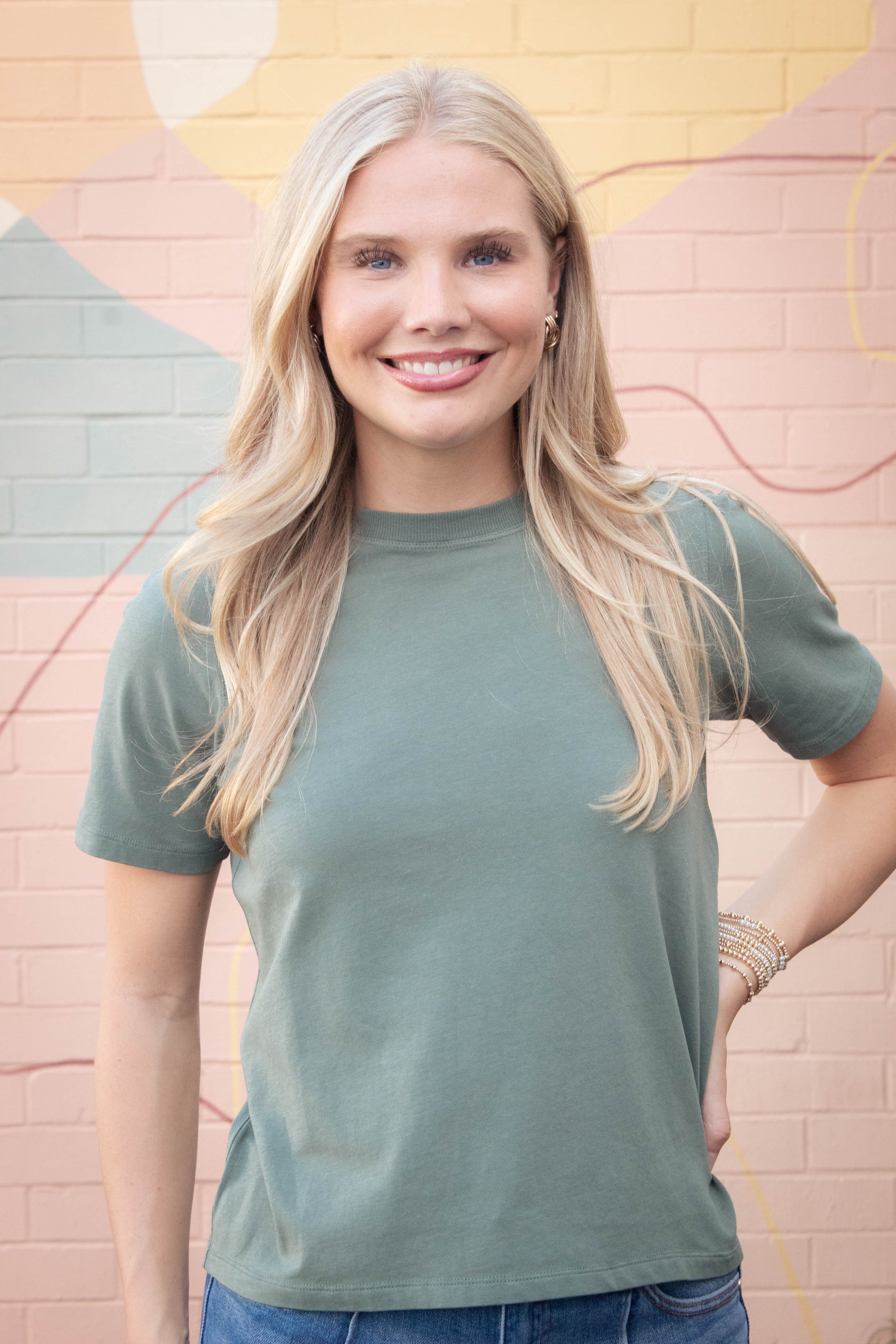  Adalynn Classic Boxy Fit Tee, Silky Pine