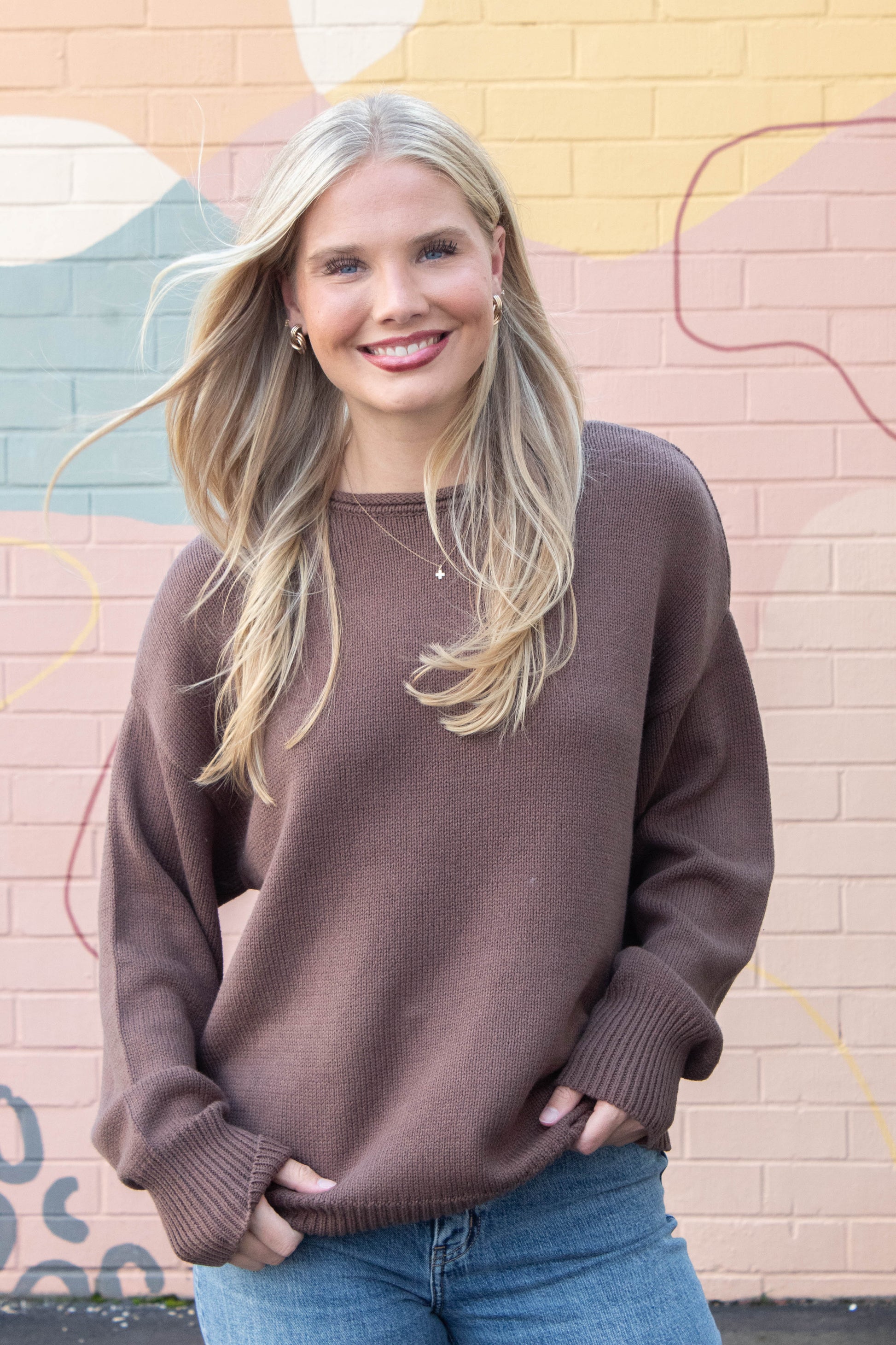 Josie Oversized Roll Neck Sweater, Chestnut