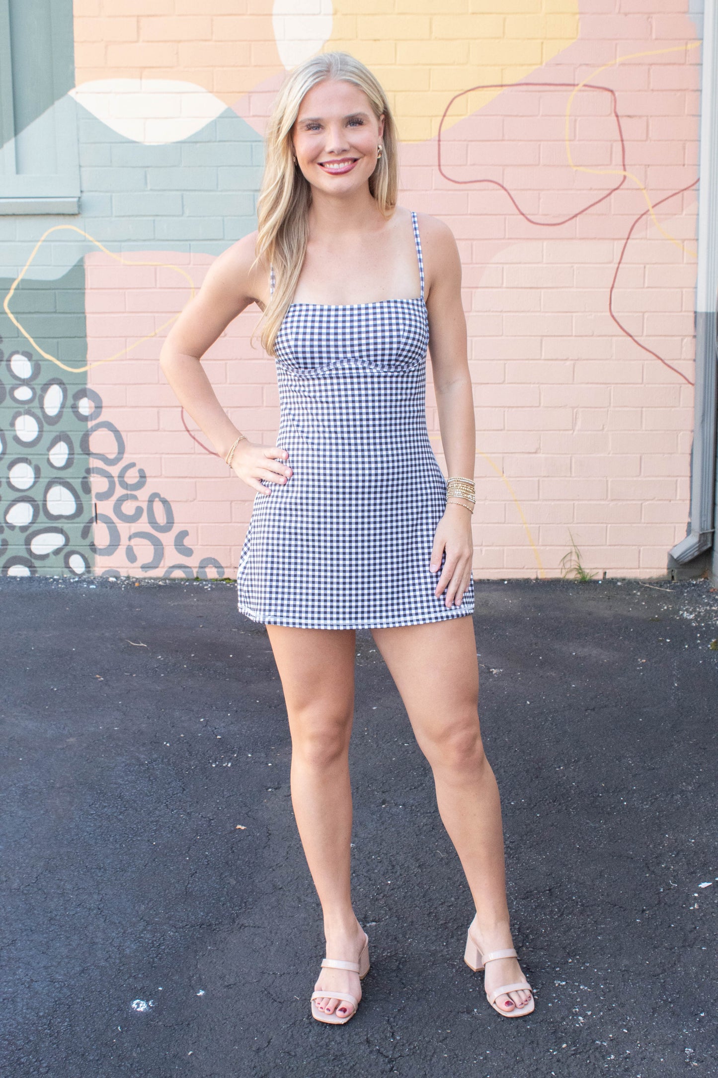  Raelynn Gingham Athletic Dress, Black Gingham