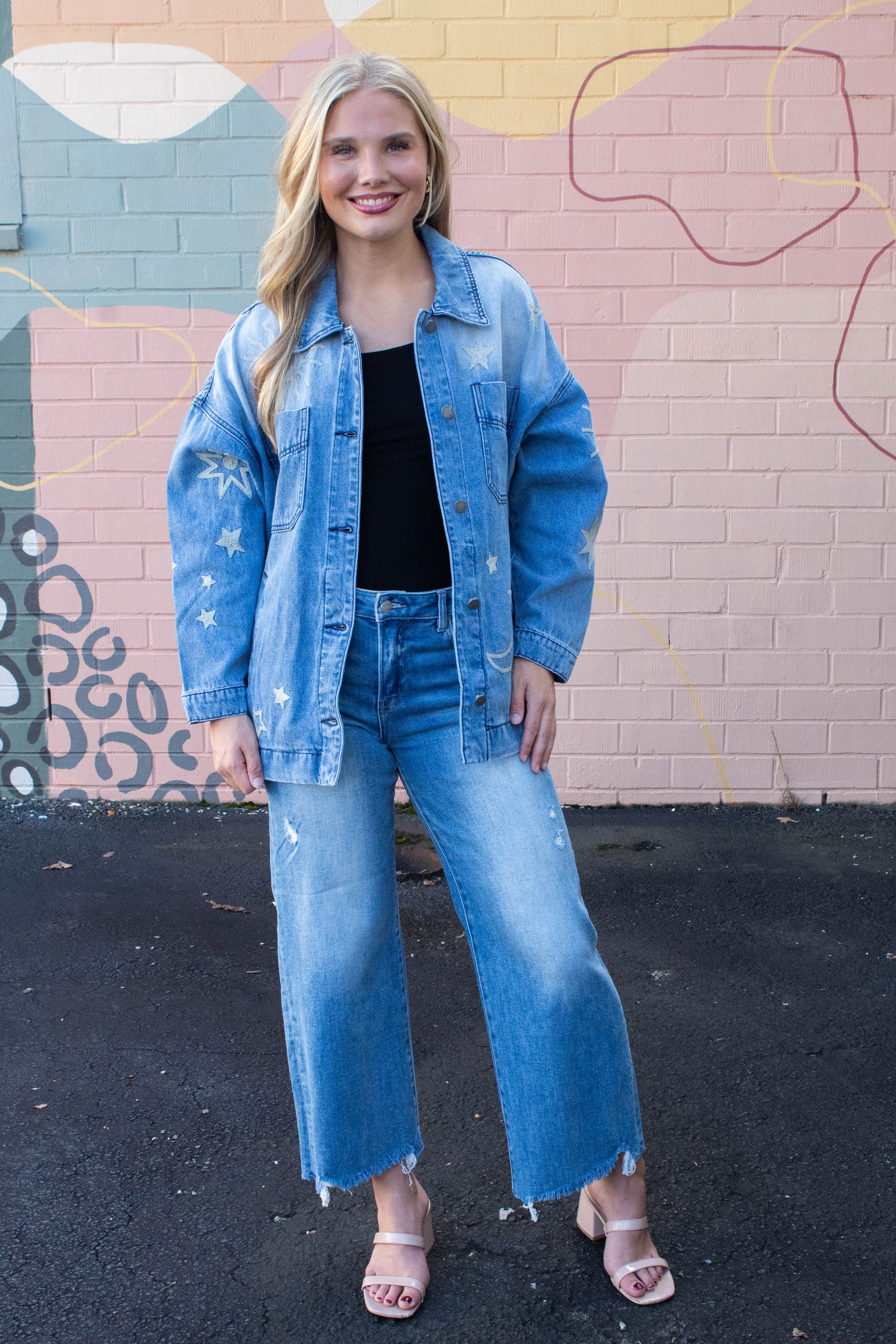  Ashley Embroidered Denim Jacket, Medium Wash