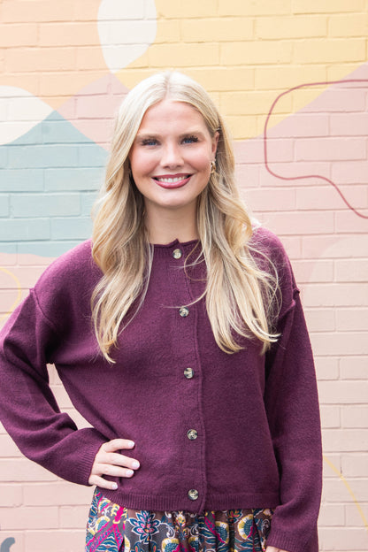  Melina Roll Neck Cardigan, Dark Cherry