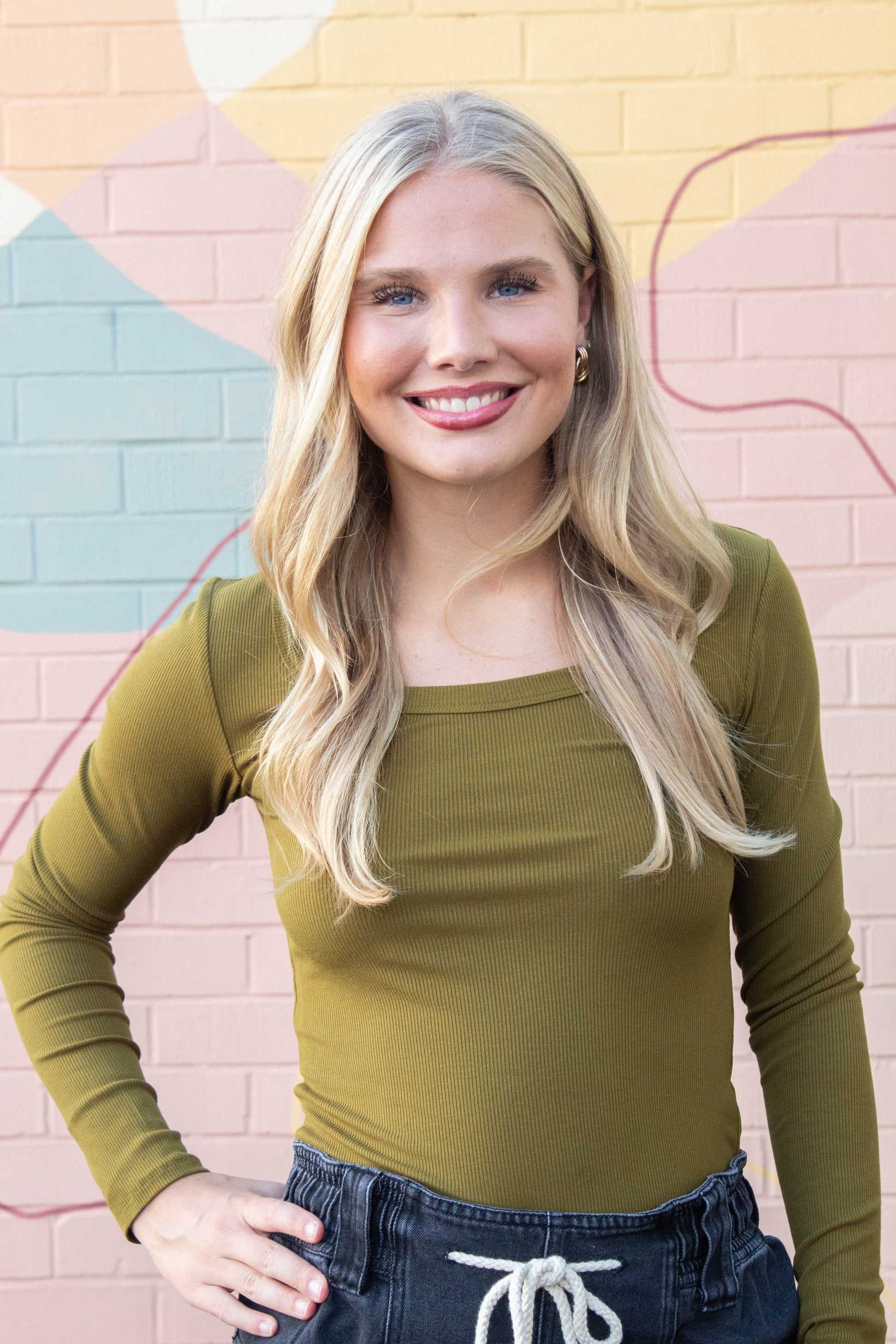  Lilah Slim Fit Ribbed Top, Camo Green