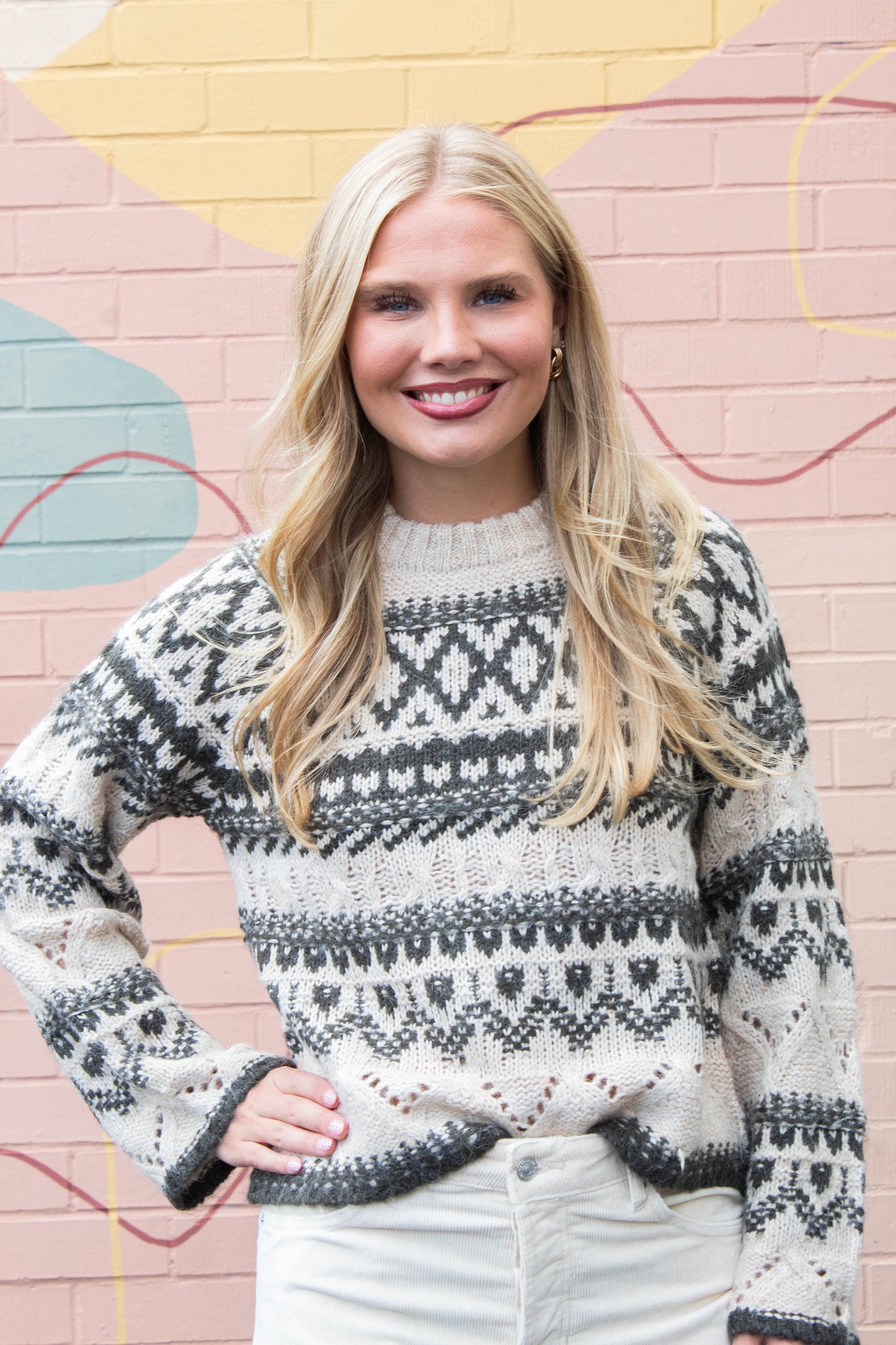  Fairisle Crew Neck Sweater, Light Oat Multi | Sanctuary