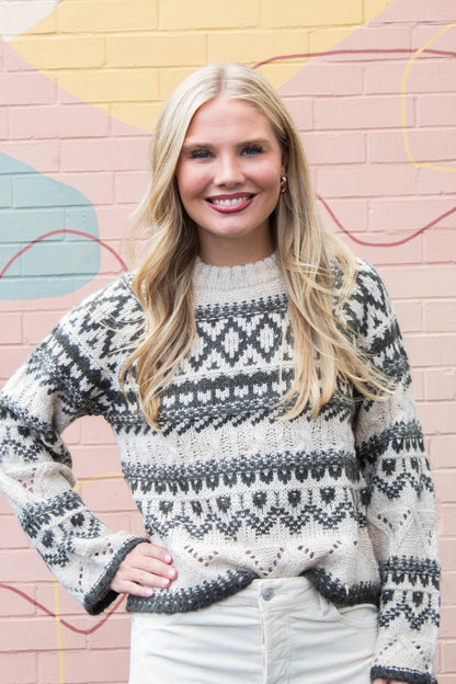  Fairisle Crew Neck Sweater, Light Oat Multi | Sanctuary