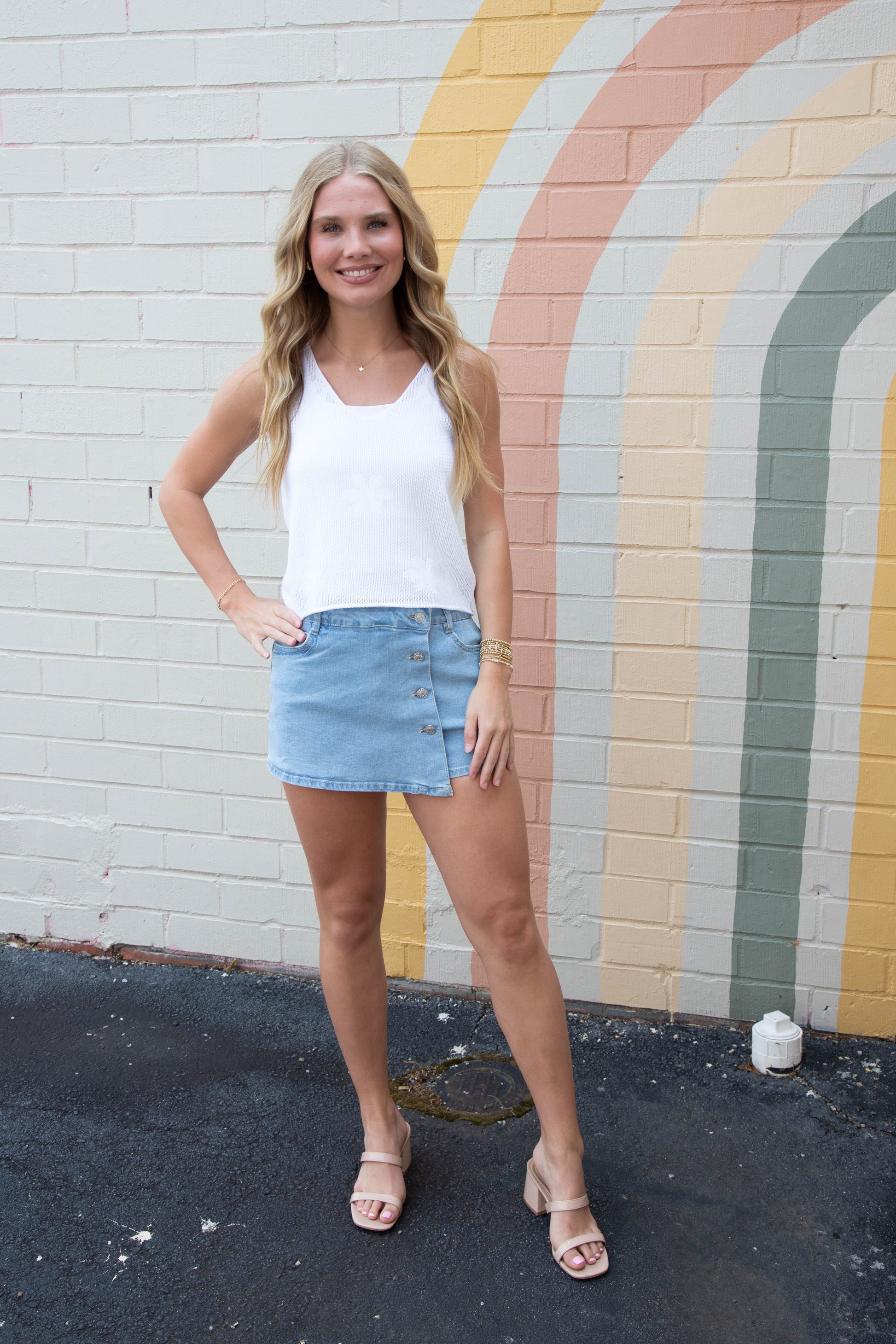  Alexa Floral Knit Sleeveless Top, White