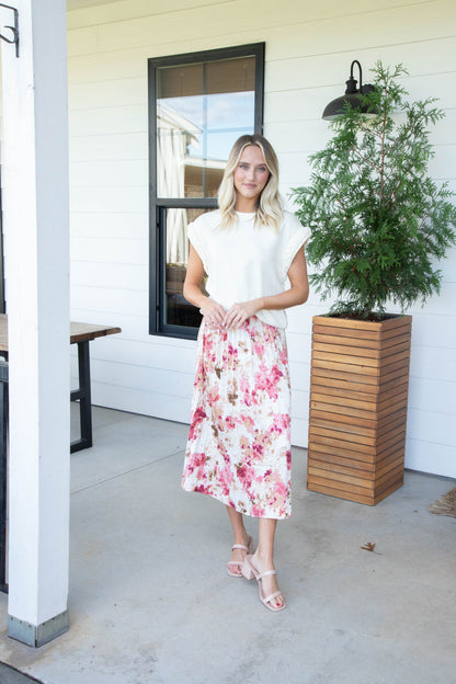  Girls Dinner Pleated Skirt, Pink Multi | Sadie & Sage