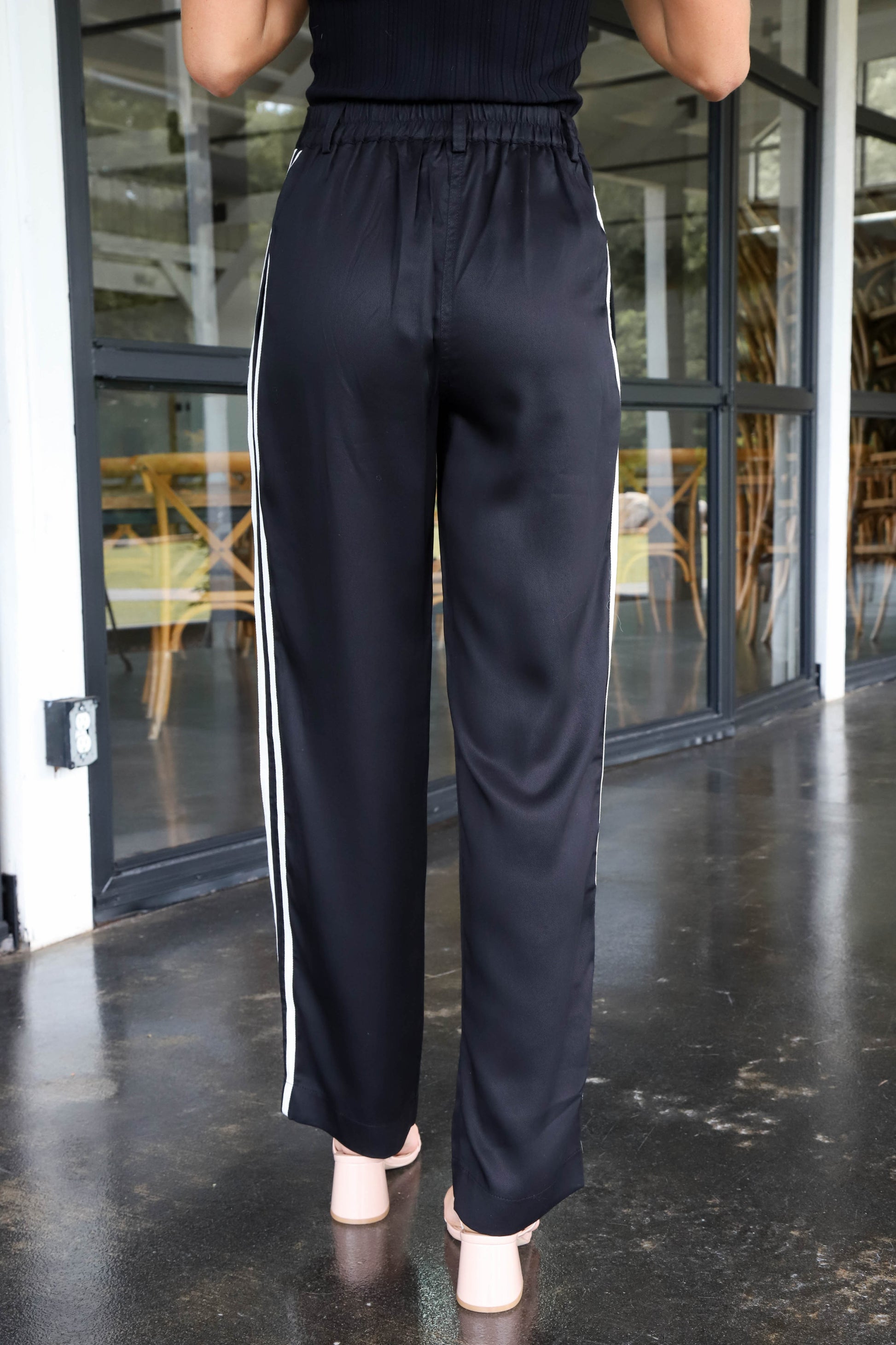  Leighton Side Stripe Trousers, Black Cream