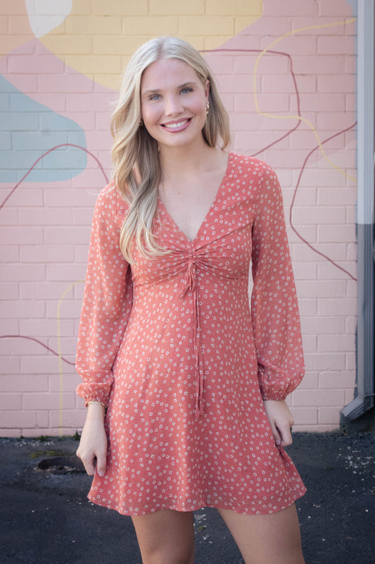 Suri Ditsy Floral Mini Dress, Orange Floral
